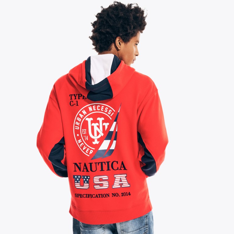 Nautica Urban Necessities X Nautica Estampadas Pullover Hoodie Rojas | w3hzCqq6