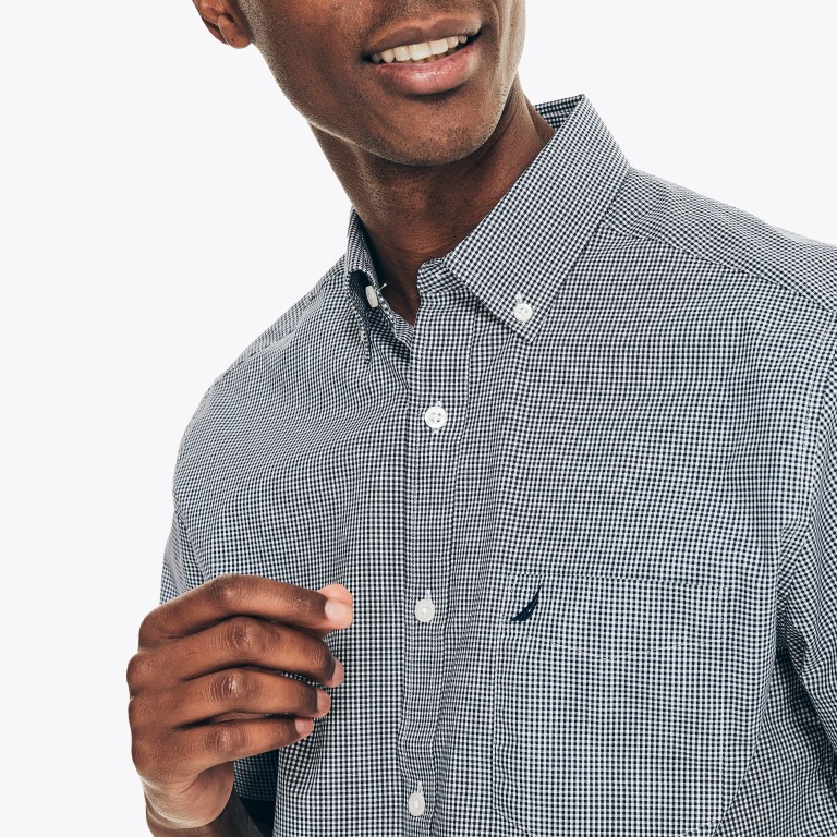 Nautica Wrinkle-resistant Plaid Wear To Trabajo -sleeve Azul Marino | pte4977k