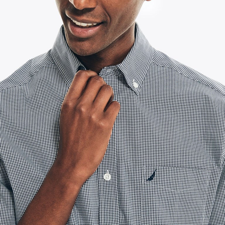 Nautica Wrinkle-resistant Plaid Wear To Trabajo -sleeve Azul Marino | pte4977k