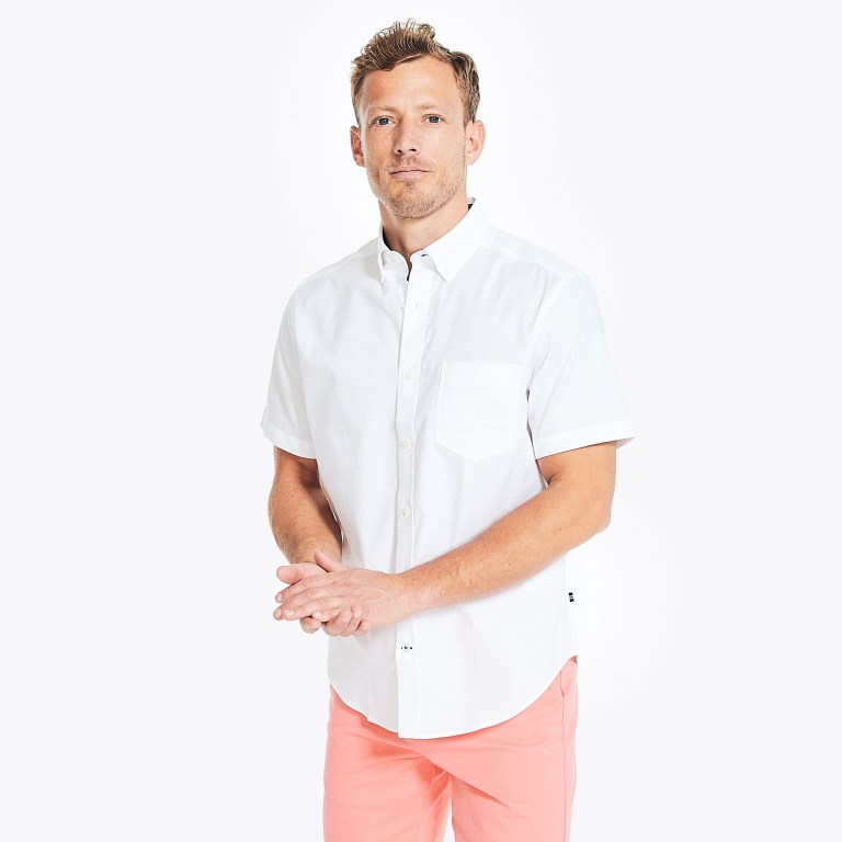 Nautica Wrinkle-resistant Wear To Trabajo -sleeve Blancas | NSLLbR2p