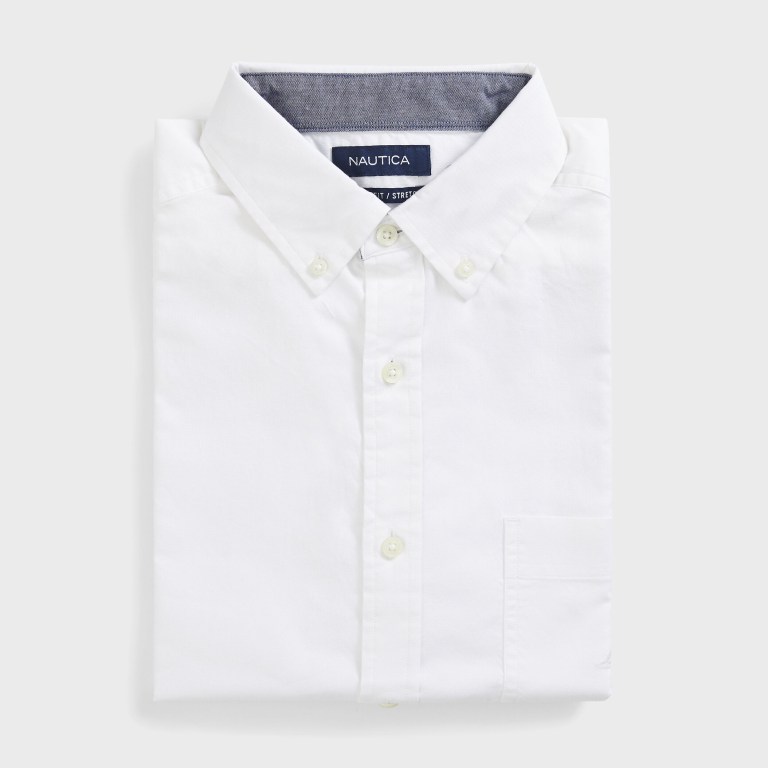 Nautica Wrinkle-resistant Wear To Trabajo -sleeve Blancas | NSLLbR2p