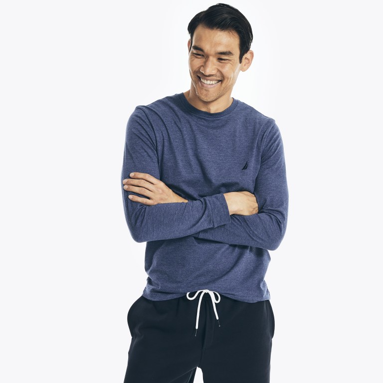 Nautica Heathered Crewneck Long-sleeve Azules | a5FUN3Dj