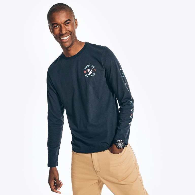 Nautica Sustainably Crafted Estampadas Long-sleeve Azul Marino | Rd5rRX6h